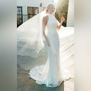 Essence of Australia White Halter Lace Wedding Dress